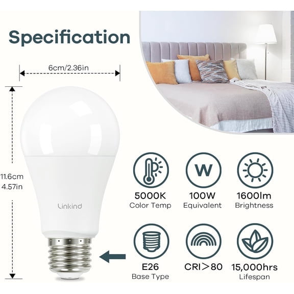 PYYAN-A19 LED Light Bulb, 100W Equivalent Light Bulbs, 14W 5000K Daylight, 1600 Lumens Non-Dimmable LED Bulb, E26 Standard Base, Energy Efficient UL Listed, 6-Pack