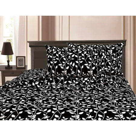 Leaf 16 Piece Set MATTREST ® 1500 Thread Count Egyptian Quality Super Soft Wrinkle Resistant & Fade Resistant Beautiful Leaf Design 4-Piece Sheet set, Deep Pocket Up to 16
