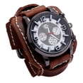 thumbnail image 2 of Reloj de retro punk unisex Reloj correa de cuero ancha con esfera redonda Marrón Zulema reloj de pulsera, 2 of 8