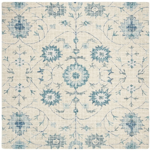 SAFAVIEH Blossom Bernadette Floral Flowers Wool Area Rug, Silver/Blue, 6' x 6' Square
