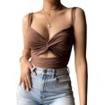 thumbnail image 1 of Camisola sin mangas con escote en V profundo y espalda abierta cruzada sexy para mujer Twisted (café), 1 of 5