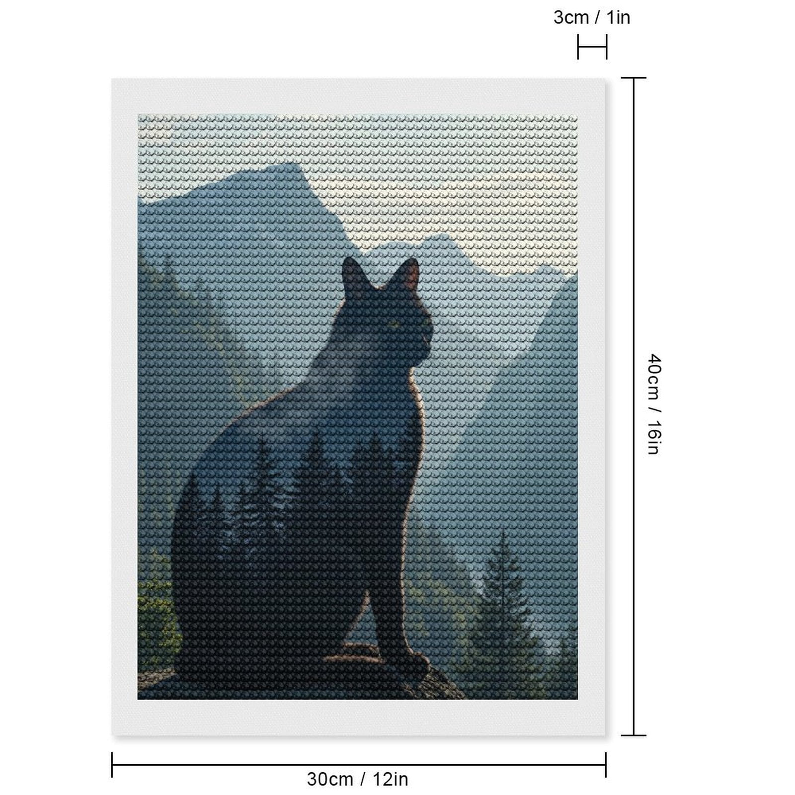 Diamond Art Kits for Adults, Cat Silhouette Mountains Forest Scene 5D Diamond Painting Kits for Adults Beginners, DIY Full Drill Diamond Painting, Gem Art and Crafts 12x16