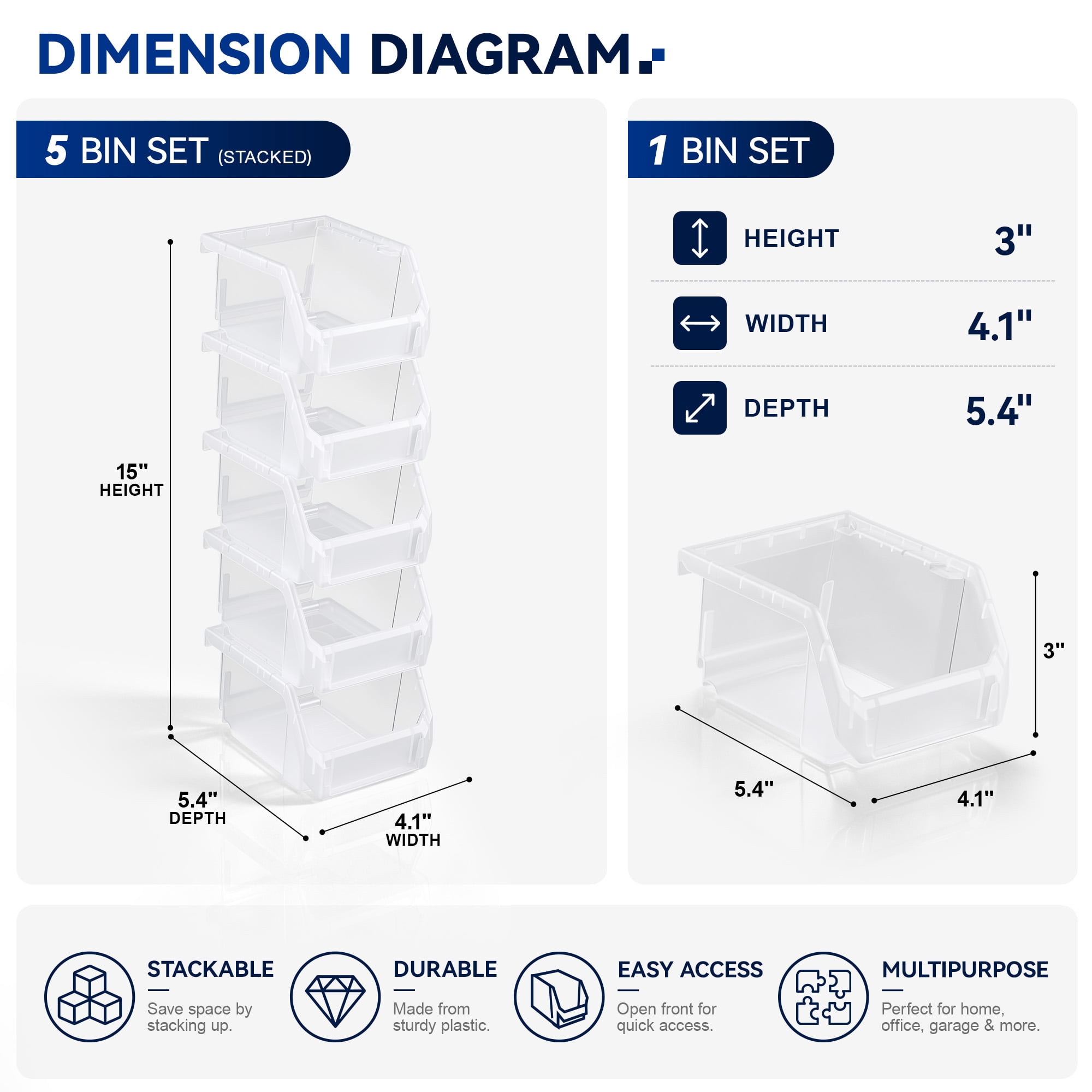 Sorbus Extra Small Open Front Stackable Storage Bins, Closet & Wardrobe Organizer, Clear, 5 Pack