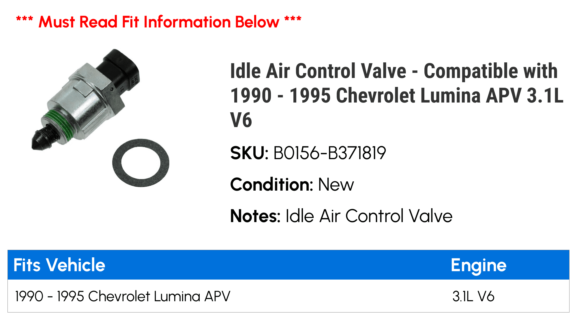Idle Air Control Valve - Compatible with 1990 - 1995 Chevy Lumina APV 3.1L V6 1991 1992 1993 1994