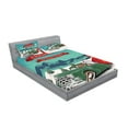 thumbnail image 2 of Ambesonne Christmas Fitted Sheet & Pillow Sham Set, Santa in Classic Car, Queen, Teal Red, 2 of 2
