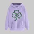 thumbnail image 2 of VBTAPA Women's St. Patrick's Day Hoodies Clover Shamrock Print Casual Sweatshirt Drawstring Long Sleeve Hooded Pullover Tops with Pocket Limited Time Deals of Today Purple L, 2 of 6