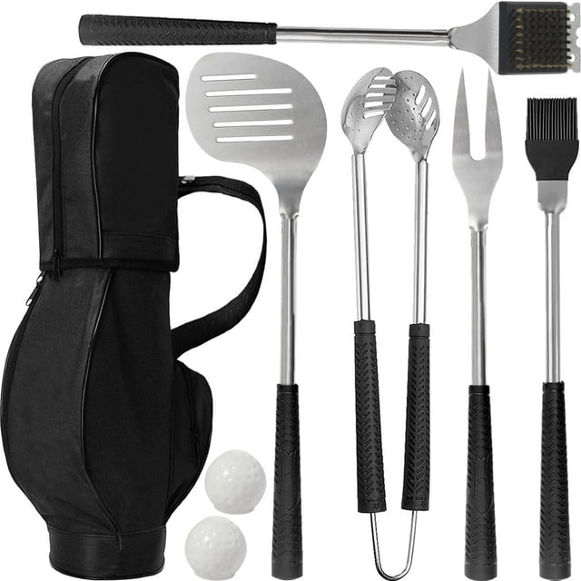 Juego de herramientas para barbacoa Jishi, 8 piezas, accesorios para parrilla con temática de golf