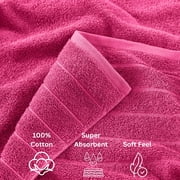 Casa Platino 24-Pcs Luxury Towels for Bathroom – 100% Ring-Spun Cotton, 2 Bath Sheets, 2 Gym Towel, 2 Bath, 4 Fingertip, 6 Hand, 8 Washcloths, Ultra Soft, Easy Care – Fuchsia
