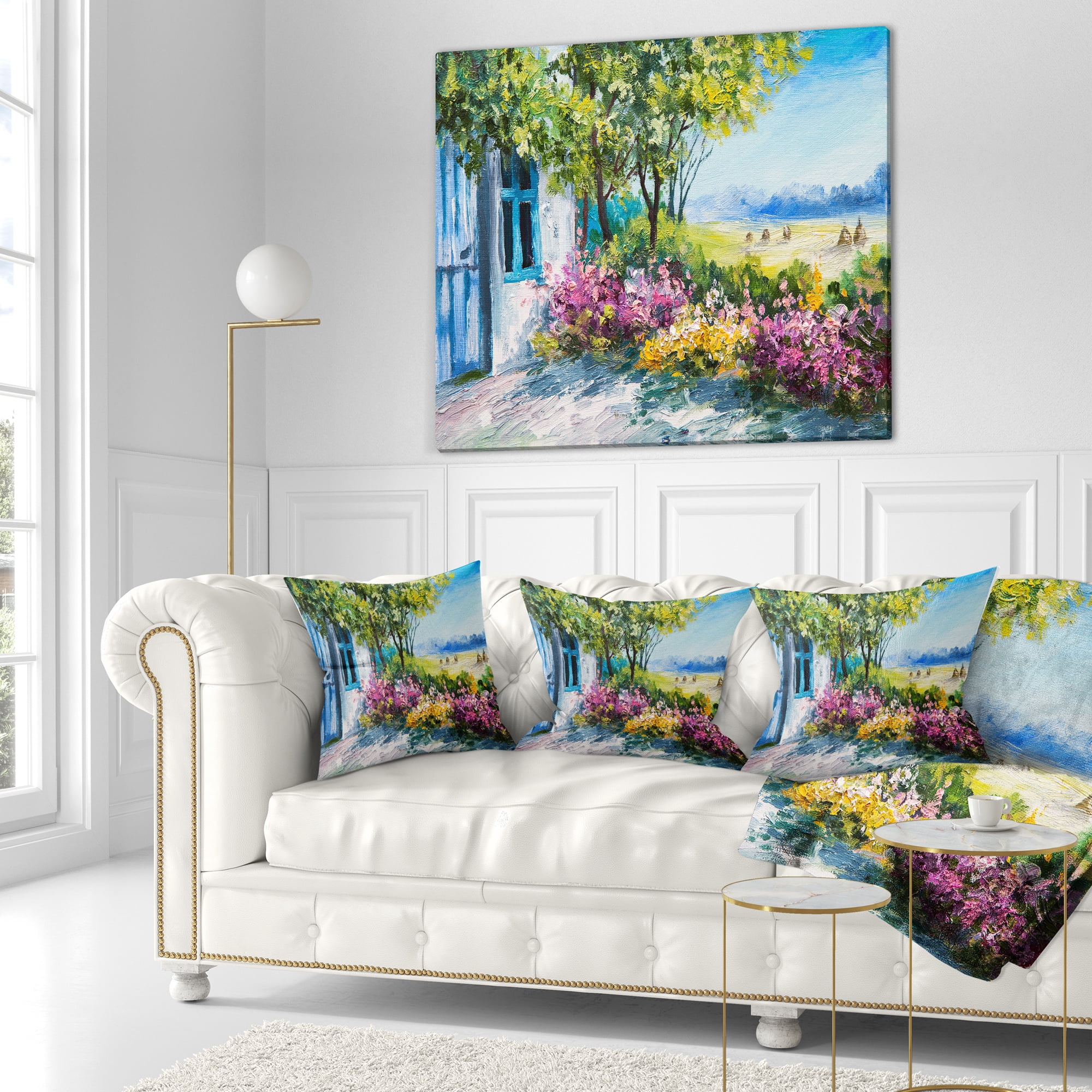 Designart Garden near the House - Landscape Printed Throw Pillow - 18x18