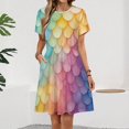thumbnail image 2 of Rainbow Mermaid Scales Sundress Short Sleeve Dress Summer Women Clothes Dress for Women Dresses, 2 of 7