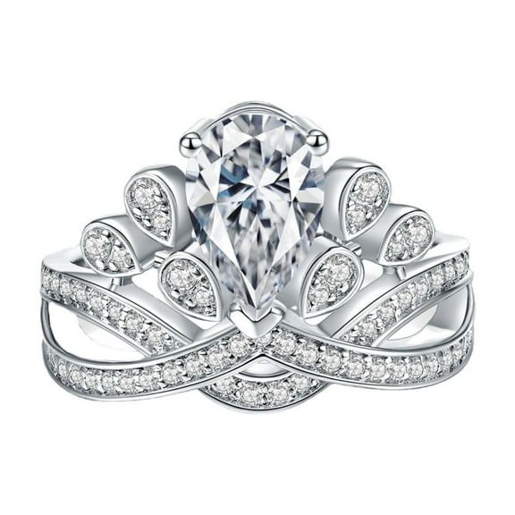 Exquisite 2 Carat Lab Created Moissanite Rings Women Pear Cut D Color VVS1 925 Sterling Silver Diamond Engagement Rings Ideal Choice for Couple Parties Date Travel