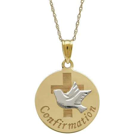 Simply Gold Precious Sentiments 10kt Yellow Gold Confirmation Round Disk with Dove Pendant, 18
