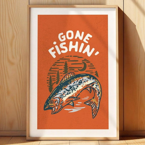 Fun Fishing Print Retro Outdoors Art Gift For Friend Nature Art Fish Poster Cabin Wall Decor Outdoorsy Wall Art Fishing Hunting Camp Wall Art, Modern Wall Decor, 8x12 UNFRAMED