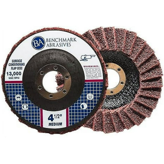 Benchmark Abrasives 4-1/2" Type 27 Surface Conditioning Angle Grinder Flap Discs 7/8" Arbor (5 Pack) - Medium Grit