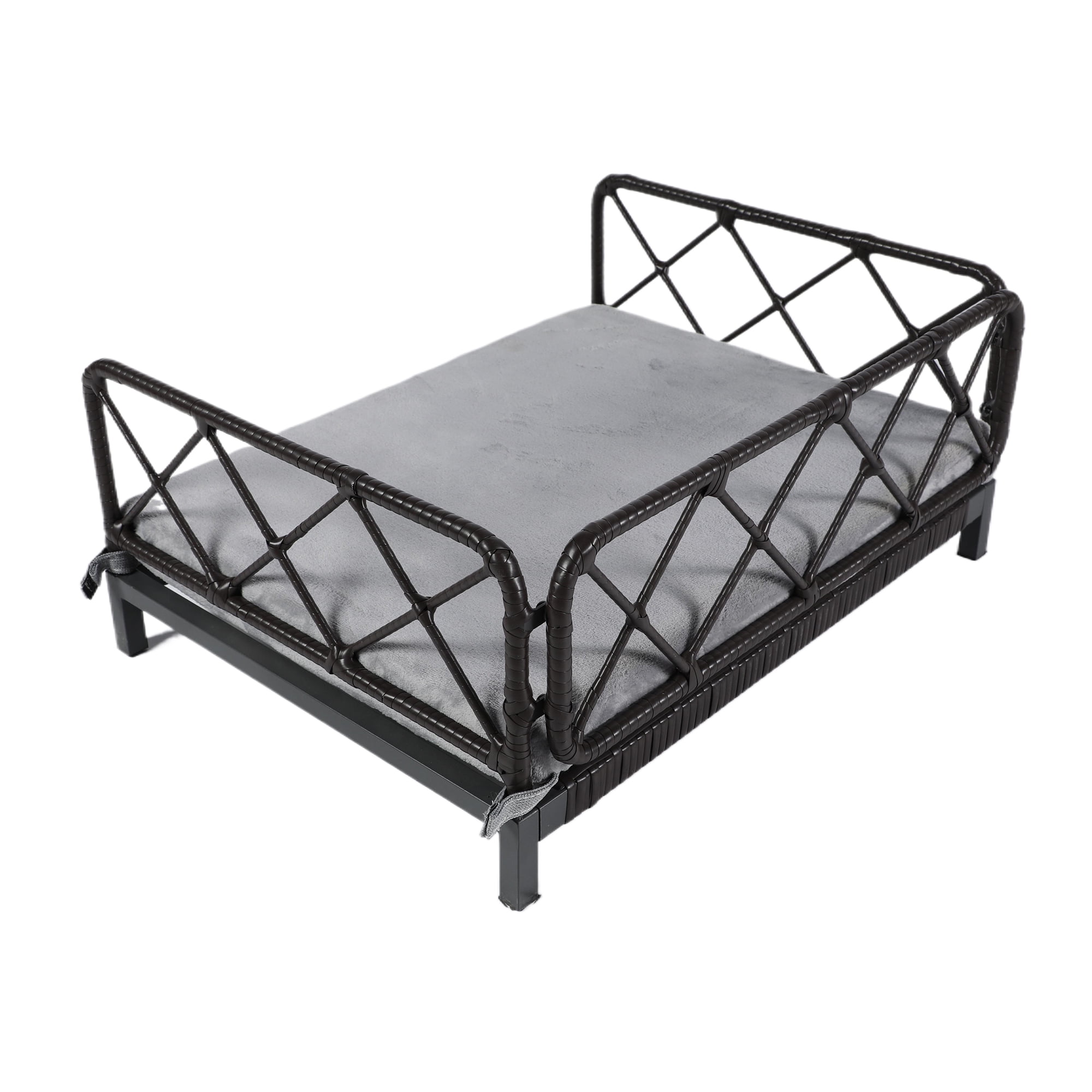 Kadyn 25" Wicker Dog Bed for Small Dogs with Removable Mattress Cover in, Dog Sofa Bed, Modern Pet Bed Furniture for Puppies and Little Breeds, Black