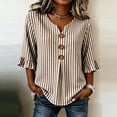 thumbnail image 2 of Ashirexll Womens Casual Tops Fashion Summer Short Sleeve Imitation Linen Stripe V-Neck Blouse Shirt for Spring, 2 of 6