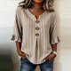 thumbnail image 1 of Neewe Striped Shirts for Women Button 3/4 Sleeve Tops Round Neck Button Blouses Dressy Daily Outfits, 1 of 5