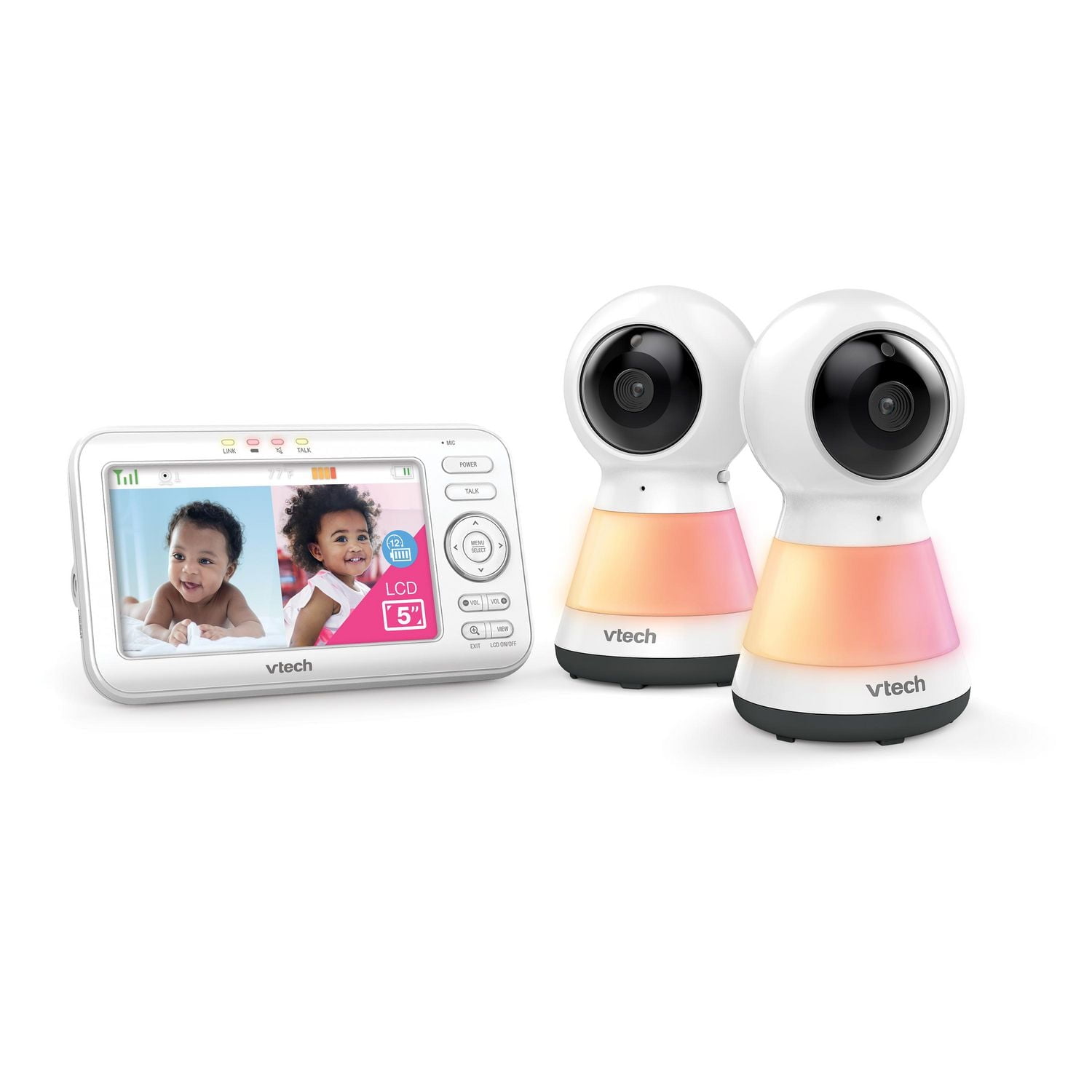 VTech VM5255-2 2 Camera 5” Digital Video Baby Monitor with Pan Scan and Night Light (White)