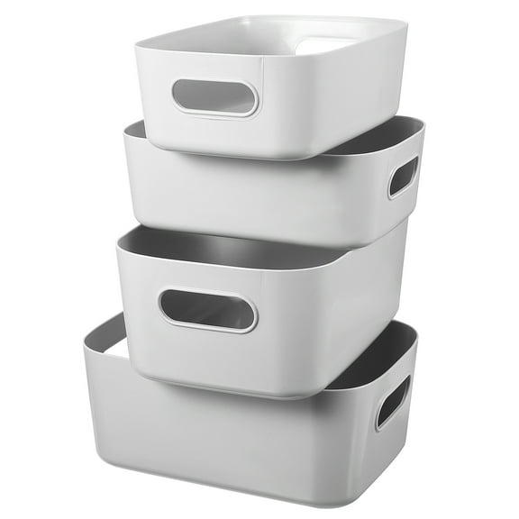 Baluue 4pcs Storage Bins for Shelves Light Grey Plastic Organization and Storage for Household Supplies
