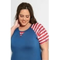 thumbnail image 2 of CASSIE LIZ Womens Tops Plus Size 4th of July Summer Crew Neck Shirts Blue Fashion Short Sleeve Tee Loose Fit Patriotic Red Striped Raglan Tunics Spring Blouses Casual Pullovers XL 14W 16W, 2 of 7