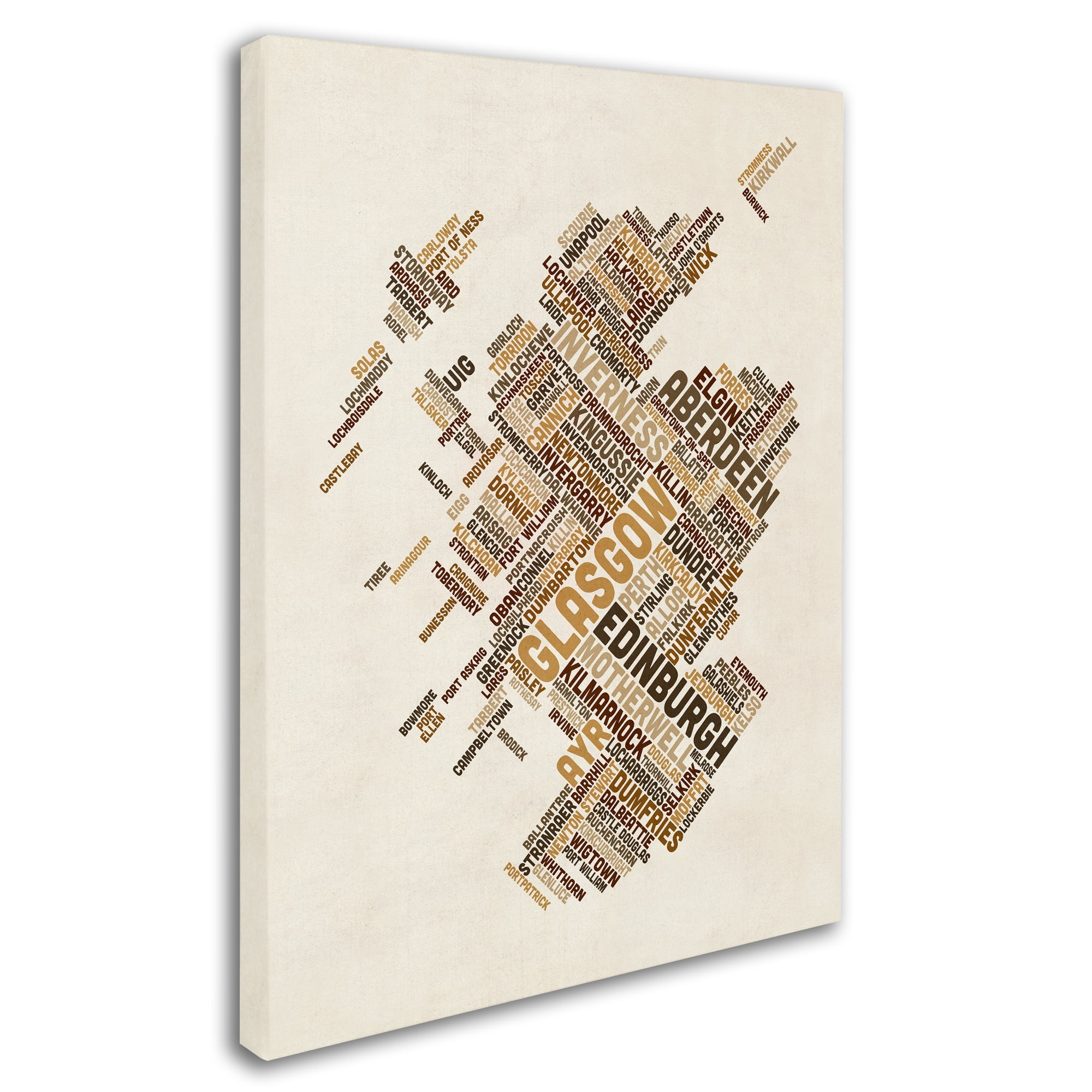 Trademark Fine Art "Scotland Typography Text Map 6" Canvas Art by Michael Tompsett