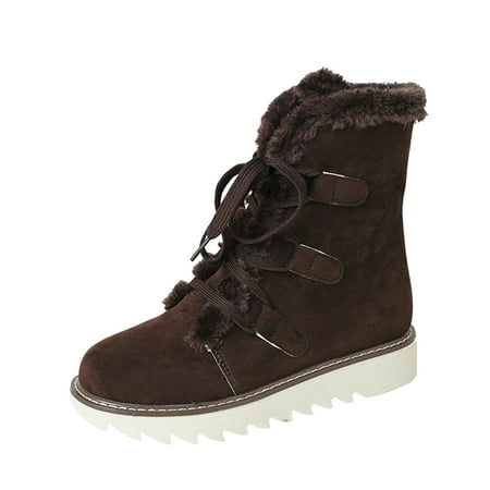 Sexlip Womens Plus Size Snow Boots Plus Size Mid Length Thicken Sole Warm Shoes Winter Flat Bottom Plush Comfortable Shoes Coffee 37