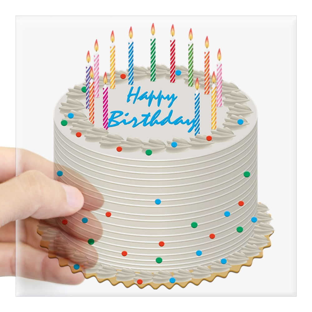 CafePress Happy Birthday Cake Square Sticker 3 X 3 Square Sticker 3" x 3"
