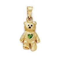 14k Yellow Gold Teddy Bear August Pendant 15/16 Inch long