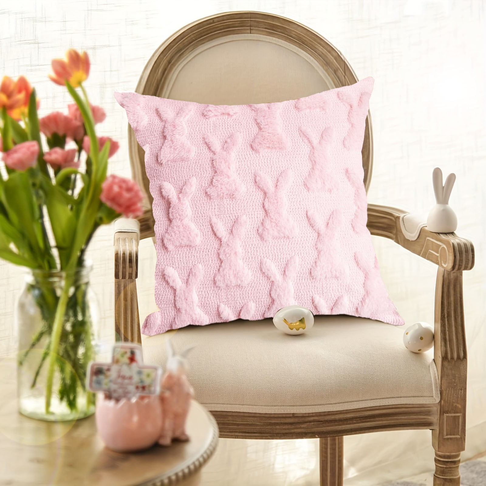 YWIYIUD Easter Throw Pillow Cover 18x18 inch Set of 2,Cute RabbitDesign Soft Plush Jacquard Cushion Case Decoration for Living Room Bedroom Sofa Couch Easter Home Party Decoration
