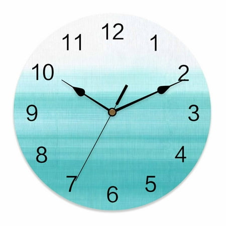 Wall Clock 10 Inch Aqua White Round Silent Decorative Wall Clocks Battery Operated for Living Room Bedroom Kitchen Classroom Decor, Abstract Brush Stroke,Small