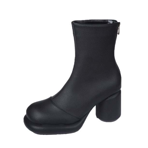 NECHOLOGY Botas Mujer Adulto Femenino Zapatos Botines mujer Botines de mujer Otoño e Invierno moda británica Retro Color sólido cómodo punta redonda tacón cuadrado (Black, 7)