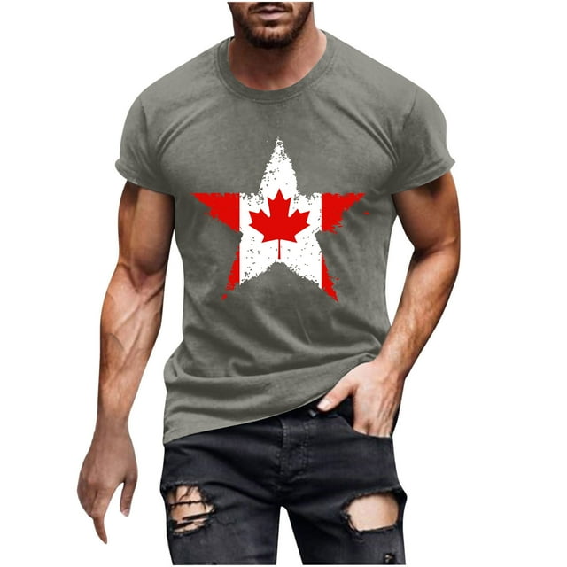 Pisexur T Shirts for Man , T-Shirt à Manches Courtes Col Rond Imprimé Drapeau Canadien pour Hommes - Gris Foncé, 2TG Chemises de Golf Hommes & Chemises Hommes
