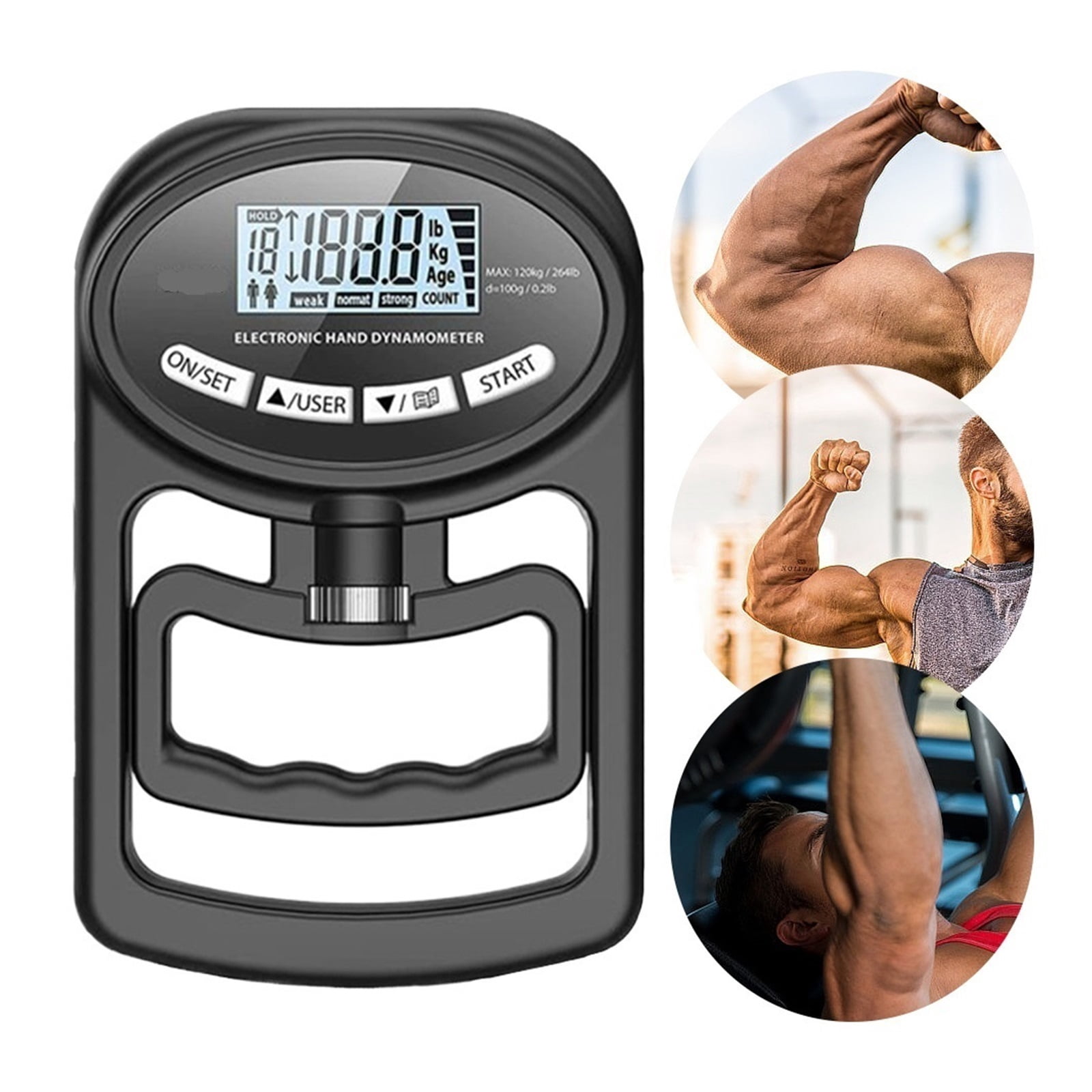 Grip Strength Tester 265Lbs/120Kg Grip Strength Ergonomic Hand Grip Training Gauge LED Display ,Ergonomic Design
