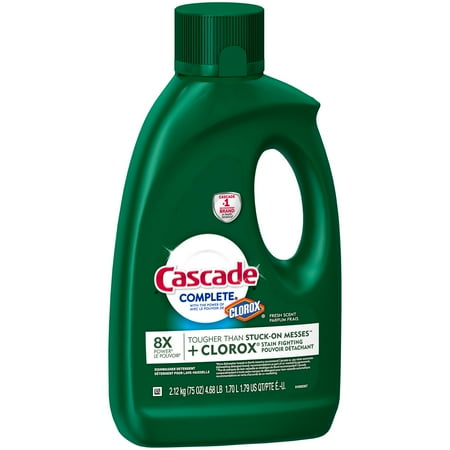 Cascade Complete Dishwashing Detergent Liquid with Clorox, Fresh Scent, 75 Oz