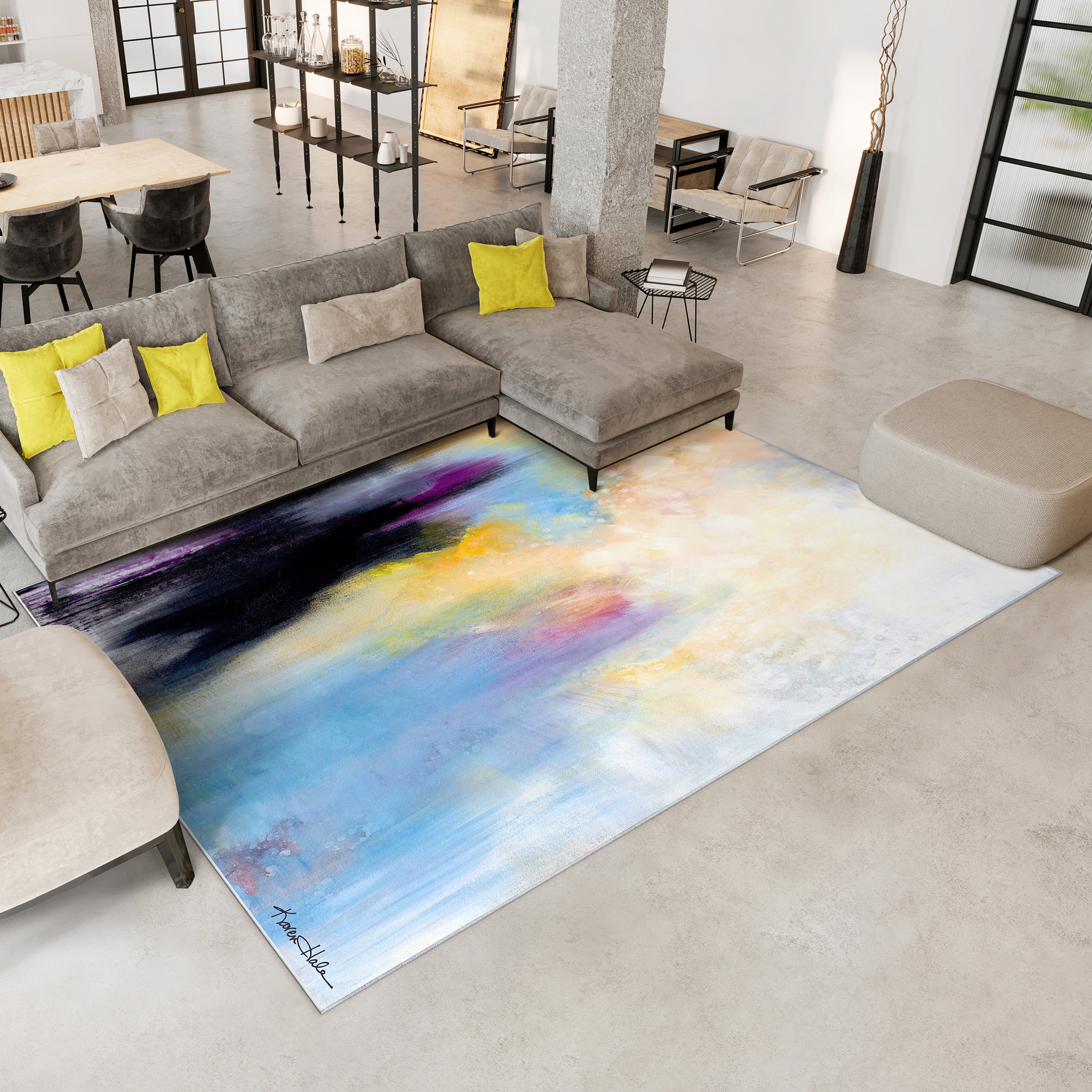 Big Splash Washable Abstract Art Area Rug size 8'x10', Power-loomed, Heavenly Softness with Non-Slipping Backing