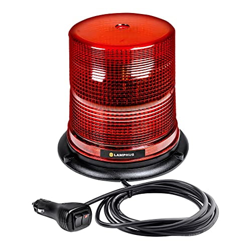 AURA 7" 12V - 24V 12W RED LED Beacon Warning Strobe Light [SAE Class 1] Magnet or Permanent Mount High Dome Round Rooftop Magnetic Flashing Rotating Safety Emergency Lights for Volunteer Firefighter