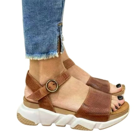 

Women s Sandals Summer Open Toe Breathable Ankle-Strap Shoes Pin Buckle Closure
