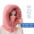 thumbnail image 2 of Outdoor cycling headwear Women's Winter hat integrated thick wool lined knitted mask set crew-neck scarf with pompadour ski hat - red, 2 of 5