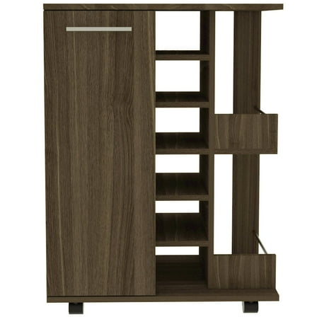 HomeRoots Brown Rolling Bar Cart With Wine Storage
