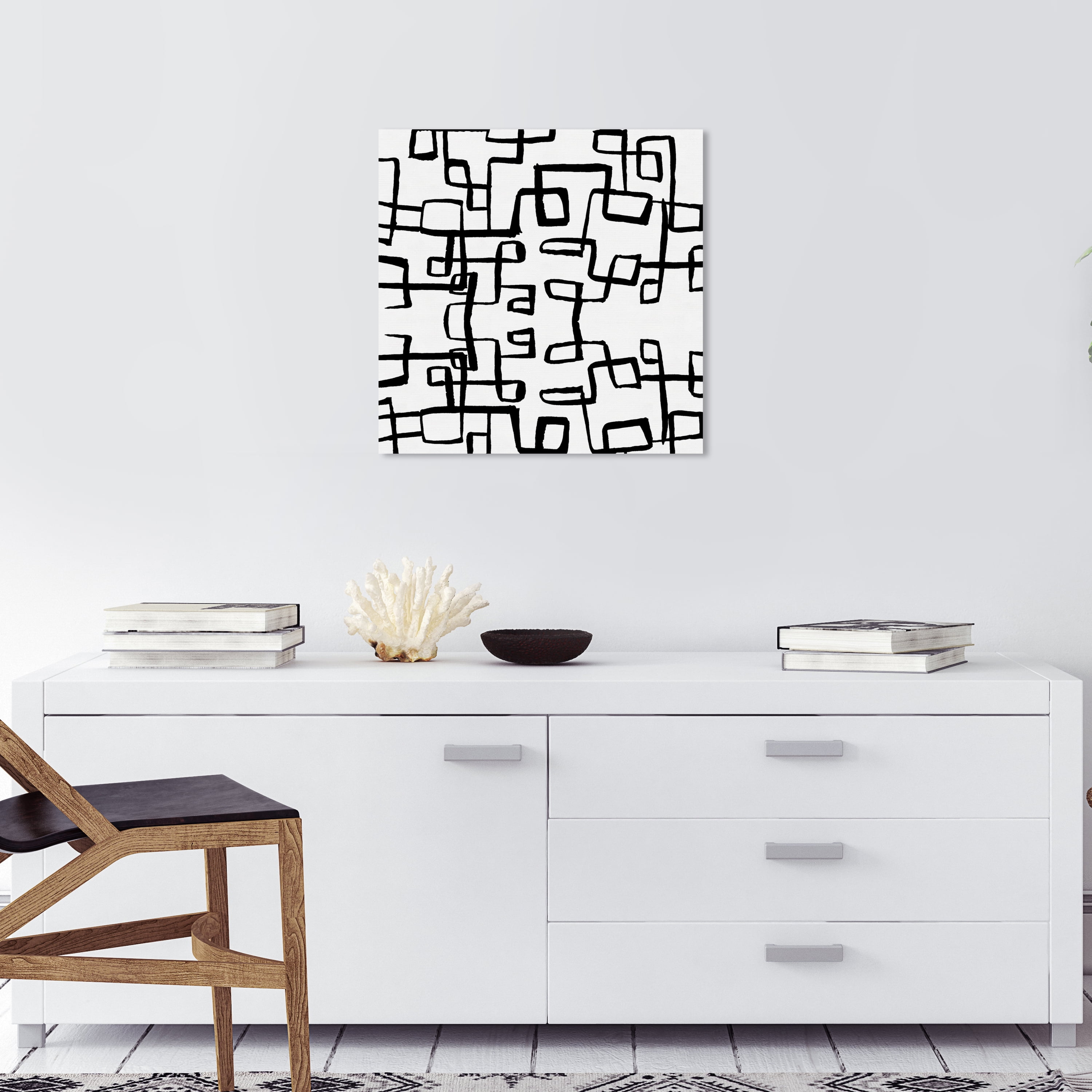 Wynwood Studio Canvas Simple Geometry Lines Abstract Shapes Wall Art Canvas Print Black 20x20