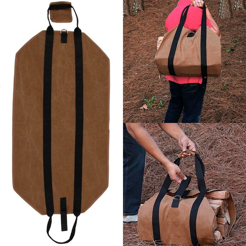 Outdoor Canvas Firewood Fire Wood Holder with Handles Tote Carrying Bag