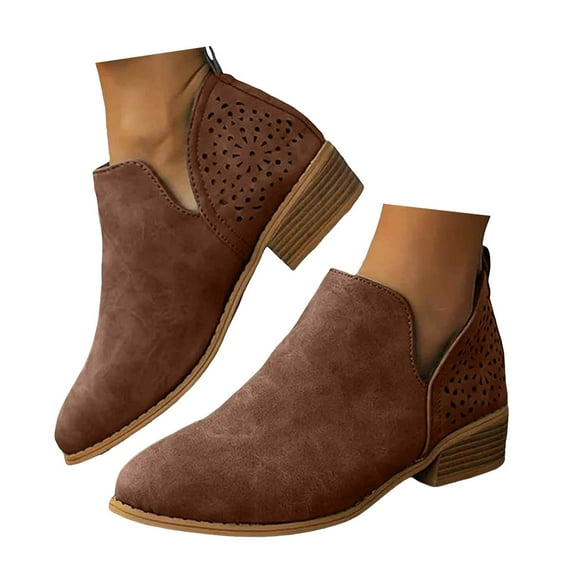 Leozcaa Bottes à la Cheville pour Femmes, Talon Bas Épais, Fermeture Éclair Latérale, Bout Rond, Bottines Courtes Habillées avec Fermeture Éclair Latérale
