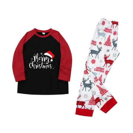 

Frehsky matching family outfits Family Christmas Letter Print Pajamas Set Raglan Sleeve Top And Printed Pants Homewear For Kids