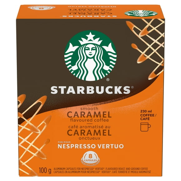 STARBUCKS Caramel onctueux, pour NESPRESSO VERTUO, café aromatisé de torréfaction blonde, notes de caramel au beurre et de vanille, capsules de café NESPRESSO, 8 un. 100.000 100g