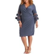 Wraparound Knee-Length Dress with Bell Sleeves - Plus