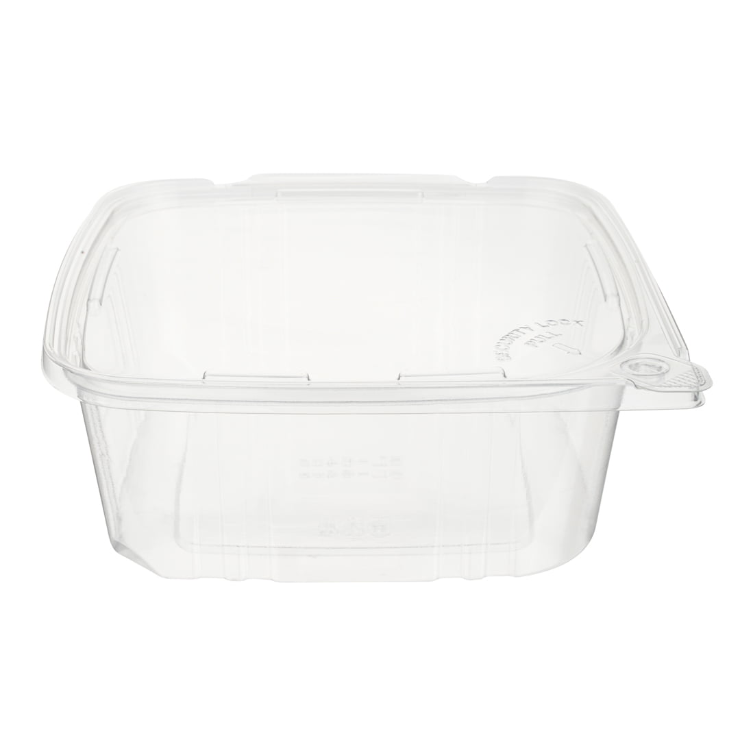 Tamper Tek 48 oz Rectangle Clear Plastic Container - with Hinged Lid,  Tamper-Evident - 8 1/4