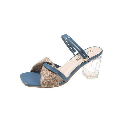 

Jsezml Womens Clear Chunky Block High Heels Boho Mules Elegant Square Open Toe Slides Sandals Transparent Heeled Slippers