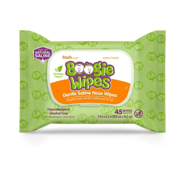 Boogie Wipes Gentle Saline Nose Wipes for All Skin Types, Fresh Scent, 45 Count
