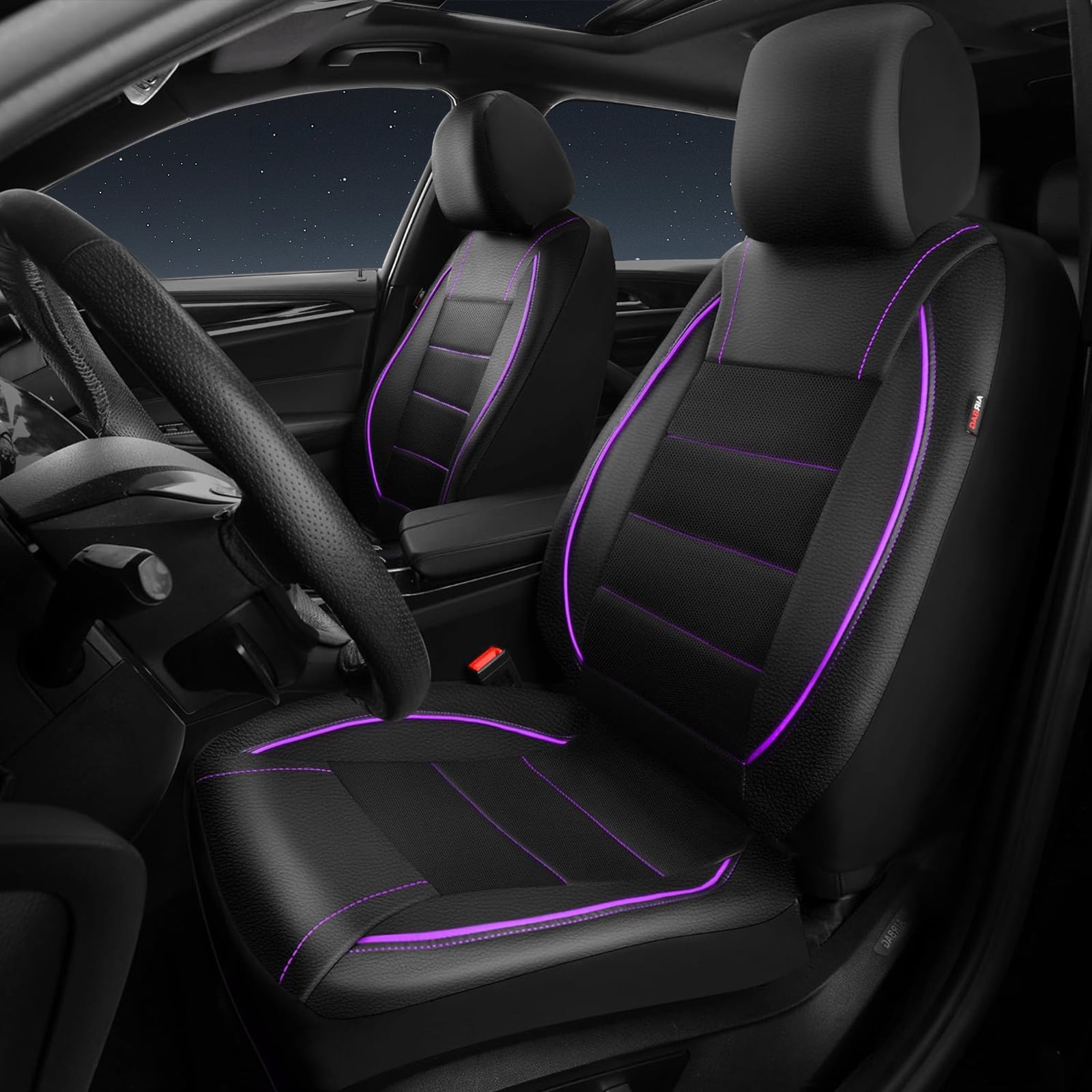 CAR GRAND Faux Leather car seat covers front pair breathable universal fit airbag compatible car, SUV, truck and van Purple