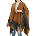 thumbnail image 4 of ASTARIN Winter Women's Cotton Shawl Wrap Poncho Ruana Cape, Cardigan Sweater Open-Front for Spring Fall Winter,Black&Brown, 4 of 8